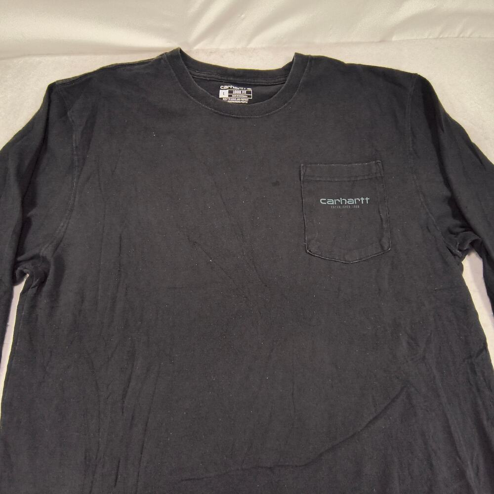 Carhartt Loose Fit Graphic Crew Neck Long Sleeve Shirt Mens Size L Black Blue
